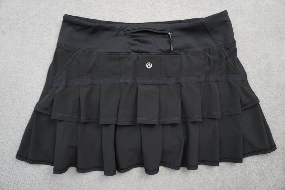 Lululemon Pace Rival Skirt Sz 6 Black Tiered Pleat Tennis Skort Zip Pocket
